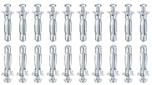 DTGN M4x32mm Hollow Wall Anchors - 20 Pack - Good for Hollow Wall Plaster Walls - Carbon Steel Hollow Drywall Anchors Screws, Silver