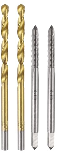 sourcing map Metric Tap & Drill Bit Set, 2pcs M3 x 0.5 Straight Flute Thread Taps and 2pcs 3mm Twist Drill Bits Titanium Coated, HSS6542 Screw Tapping Threading Tools