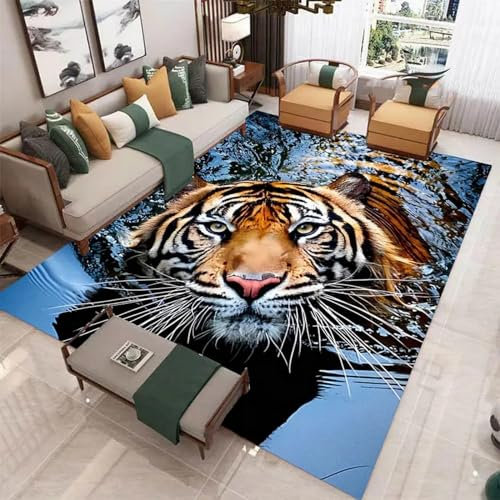 Bettvorleger 3D-Illusionsteppich Kleiner Teppich Tigerwaldtier Tiger Teppich,Schlafzimmerteppich,Jungenteppiche Für Schlafzimmer,Wohnzimmerteppich 80 X 120 cm - Leicht Zu Reinigen -7X8L8K2