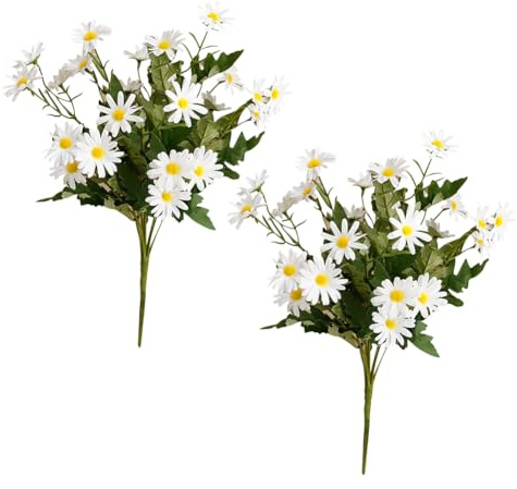 2 fasci di bouquet di margherite finte tavolo da pranzo bouquet di fiori artificiali bouquet floreale finto tessuto composizione floreale per vaso centrotavola bianco