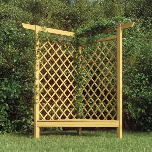 Rantry Pergola d'angle avec banc 166 x 81 x 174 cm, bois de pin imprégné, banc de balcon, banc de jardin, robuste pour terrasse Enterno