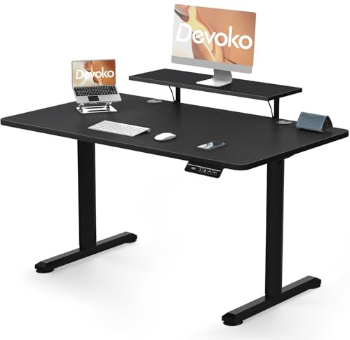 Devoko Höhenverstellbarer Schreibtisch 120×60cm mit Monitorständer, Schwarz | Schreibtisch Höhenverstellbar Elektrisch mit 2 Höhen Memory-Steuerung, Ergonomisches Sitz-Stehpult