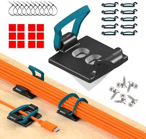CableGenie [Made in the UK] 10-Pack Adjustable Elastic Self-Adhesive Cable Tidy Clips, Cable Management Organiser for Office, Home, Under Desk, Behind TV, Charging Phone, Laptop, PC, HDMI, USB