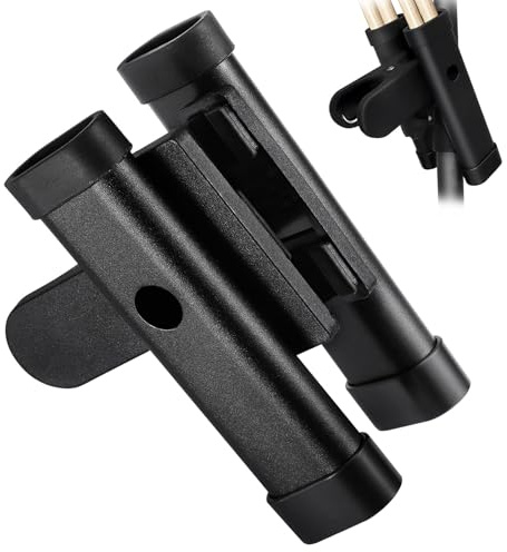 Musiin Soporte doble para baquetas de batería, abrazadera de soporte de clip para palo, liberación rápida y ángulo ajustable, se fija a cualquier soporte de platillos o accesorios tubulares (negro)