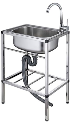 GODFSAHG Lavello Commerciale da Esterno a Vasca Singola, Lavello da Cucina in Acciaio Inossidabile Lavello da Campeggio per Esterni, Lavabo Portatile Mobile, per Bar Giardino Lavanderia Gar