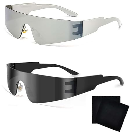 DECUIOCC Futuristic Sunglasses - Pack of 2 Fast Glasses & Alien Glasses, Ideal for Rave, Techno, Space Girl & Astronaut Accessories