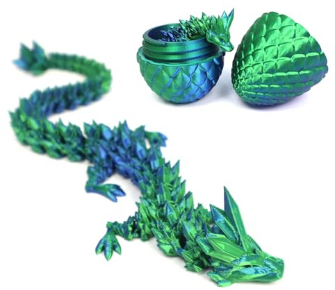 DUOCIYUAN 3D Gedrucktes Drachenei, Drachen Spielzeug Überraschungsdrache Im Ei für Erwachsene Kinder Geschenke Beweglicher Drachen Figuren für Easter Weihnachtstag Schreibtisch Dekoration (Grün)