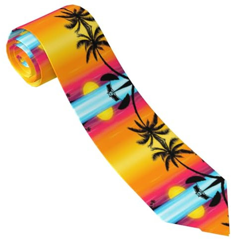 ESNAIUVCD Herren-Krawatte mit Sonnenuntergang und Palmen-Druck, bedruckte Krawatte, formelle Party, Hochzeit, Geschenk, Krawatten für Männer, Schwarz , Einheitsgröße