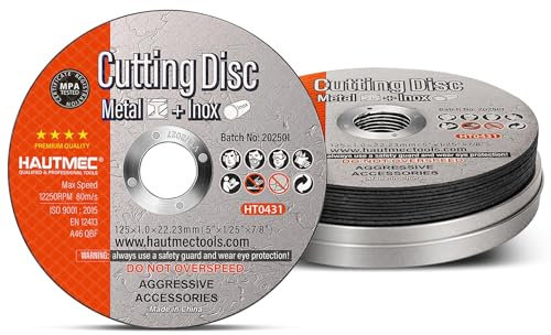 HAUTMEC Expert Grade Cut Off Wheels 125mm x 1.0mm x 22.23mm, Thin Grinding Disc for Cutting Metals, 10 Pack General Purpose Cut Off Blade for Most Angle Grinder - HT0431