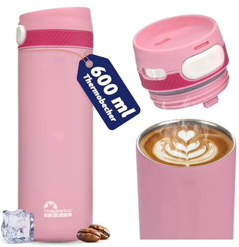 Majestic Sport Nord Thermoflasche 600 ml – Edelstahl Trinkflasche, 100% auslaufsicher, BPA-frei, ideal für Sport, Büro, Outdoor & Fahrrad, Rosa.