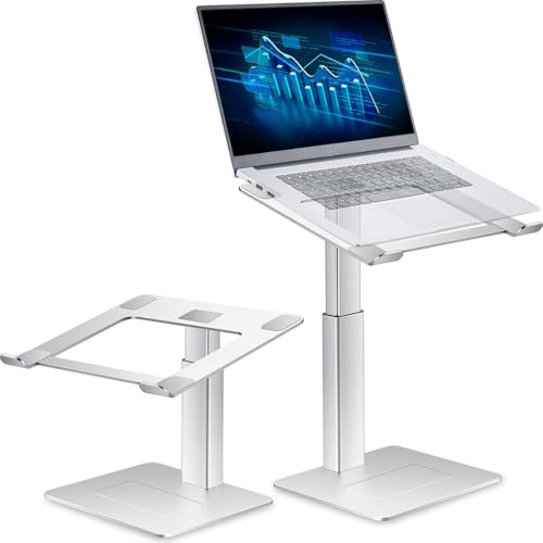 supamir Laptop Ständer Höhenverstellbar, Laptopständer für Schreibtisch, Stehen möglich, DJ Laptop Stand, Kompakte Alternative zum Stehpult, Passend für MacBook und alle 13 - 16.5 Notebooks, Silber