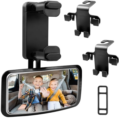GZLCEU 1 Stk Spiegel Auto Baby, 360° Drehbar Baby Autospiegel Klare Vision Spiegel mit 2 Stk Autohaken für Säuglinge, Kinder und Meisten Auto(Schwarz)