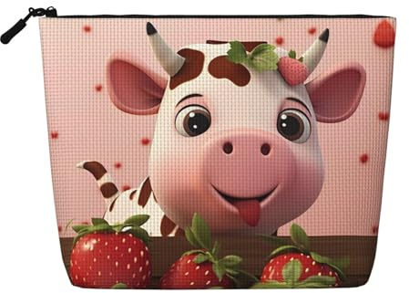 Kultur- und Kosmetiktasche für Damen, Motiv: Kühe und Erdbeeren, Unisex-Kulturbeutel, Aufbewahrungstasche für Körperpflege