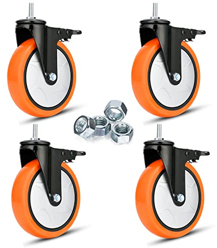 Ruedas giratorias de carga pesada de 150 mm con vástago roscado y doble bloqueo industrial, juego de 4 unidades lisas y silenciosas para carros y muebles
