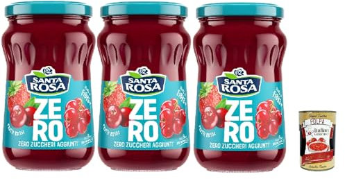 Santa Rosa, Zero Rote Früchte Marmelade, leichte und nahrhafte Freude, ideal zum Frühstück oder Snack, reich an Geschmack und ohne zugesetzten Zucker, 3x 300 g + Italian Gourmet polpa 400g