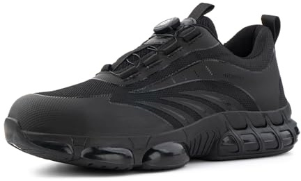 Loiston Zapatos de Seguridad para Hombre Mujer Zapatillas de Seguridad Puntera de Acero Zapatos de Trabajo Ligeras Deportivas Negro EU43