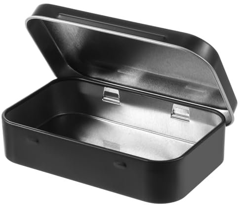 Aphumedc Metal Rectangular Empty Hinged Tins Tin Containers, Mini Portable Storage Box with Lid, Small Storage Container for Candy Key Earrings Food Storage, 3.7 x 2.3 x 0.8 Inch, Black