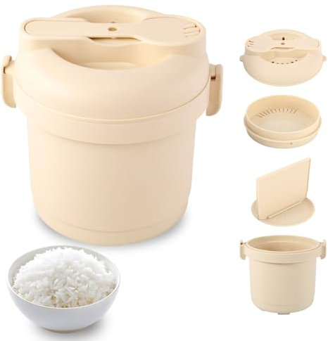 Microwave Rice Cooker, Microwave Steamer 585ml Rice Steamer and Pasta Cooker Small Steamed Rice Box for Steaming, Microwave Saucepan with Steamer, Filter, Tray, Rice Spoon, BPA-Free