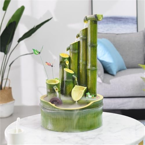 Indoor Tabletop Bamboo Fountains with Automatic Pump, Small Indoor Zen Meditation Relax Waterfall, Decorative Feng Shui Tabletop Fountain Waterfalls for Home Office Bedroom Desk(Green B,Large)
