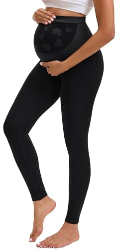 INNERSY Graviditetsleggings, övermage, mammaleggings, hög midja, långa för yoga, svart, M