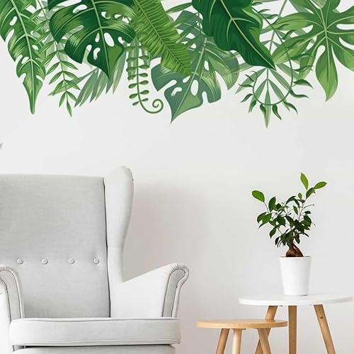 Calcomanía de pared de hojas tropicales, diseño de hoja de palma verde, 117,3 x 43 cm, adhesivo de pared grande para decoración del hogar