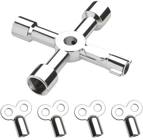 4-Way Panel Key, 4-in-1 Heavy Duty Utility Key, Electric Box Keys with 4 Pcs Triangle Keys, Cross Square Universal Radiator Bleed Keyss, for Faucet Gas Meter Box Keyss Valve Water Electrical Cabinet