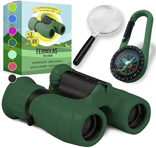 Binocolo Bambini - Regalo ottimale per bambino e bambina - Forte ingrandimento 8X21 - Set Esploratore Completo con Lente d'Ingrandimento e Bussola - Giochi per bambino e bambina di 3-12 anni