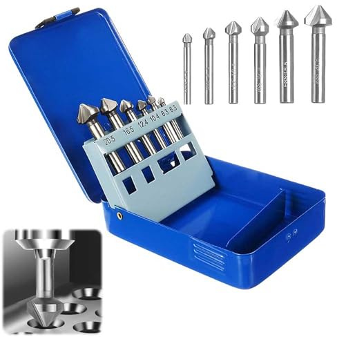 DAJASD Kegelsenker Set HSS, 6 PCS 90° Kegelsenker Satz Metall HSS, Ø 6.3-20.5 mm, Senker Metall mit ABS-Kassette, Senkbohrer für Edelstahl, Baustahl, NE Metal, Kunststoff, Holz