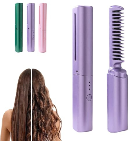 Ceramic Hairdressing Comb Smooth, 2026 New Portable Wireless 2-in-1 Hairs Dressing Combs Fast Heating 3 Adjustable Temperatures, Upgrade Hairdressing Comb for Straight and Curly Hairs (Purple)