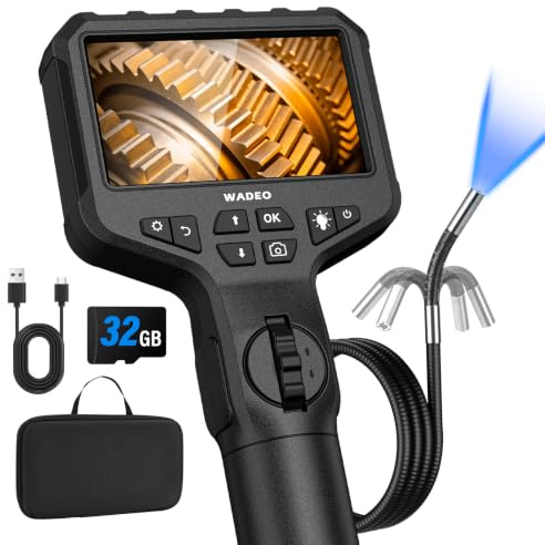 WADEO Cámara endoscópica giratoria con luz, cámara de inspección IPS de 4,3'' y 1920P, cámara Flexible Impermeable de 6,5 mm, cámara Tubular, cámara de inspección Digital HD