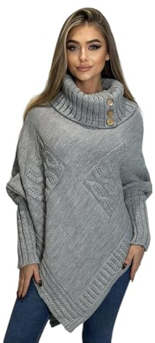 Mississhop Poncho Strick Sweatshirt Pullover Umhang Überwurf 30-01 Grau