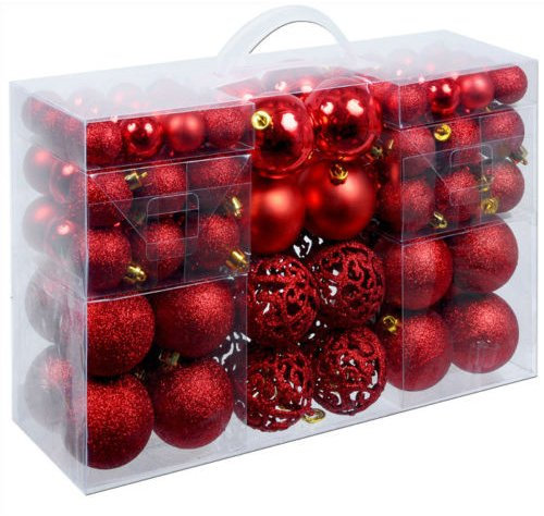 Bakaji Confezione 100 Palline Di Natale Diametro 3/4/6 cm Addobbi e Decorazioni Per Albero Di Natale (Rosso)