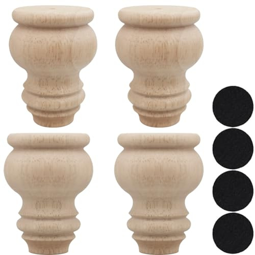 Btibpse 3 Tall Solid Wood Furniture Legs Unfinished Bun Feet for Cabinet Sofa Ottoman TV Stand Loveseat Dresser Set of 4
