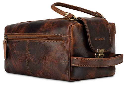 LEABAGS großer Leder Premium Kulturbeutel Damen & Herren I Kulturtasche für Männer & Frauen I Geräumige Kosmetiktasche I Wachtasche I Beauty Case I Waschbeutel