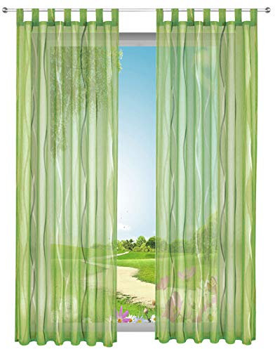 1er-Pack Voile Gardinen mit Wellenförmig Druck Design Vorhang Lichtdurchlässig Vorhänge (BxH 140x145cm, Grün mit Schlaufen)