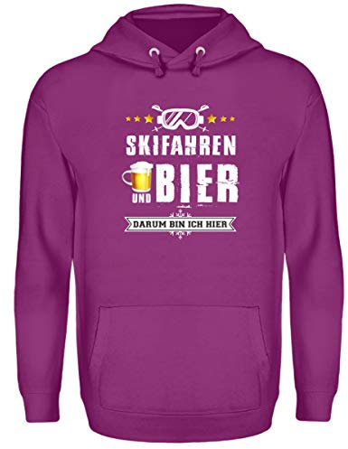 Skifahrer T-Shirt Hoodie Ski & Bier für Winterurlaub - Unisex Kapuzenpullover Hoodie -M-Magenta Magic