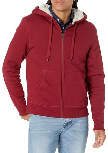 Amazon Essentials Men's Sherpa-fodrad fleecetröja med dragkedja, Röd, M
