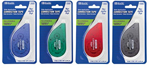 BAZIC Products Correction Tape 5 mm x 236, Easy to Use Applicator Tapes Roller White Out, for Instant Corrections for Office School & Home, 4-Pack