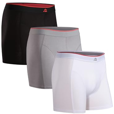 DANISH ENDURANCE Bamboo Boxer Shorts for Men, Soft Antibacterial Pants, Optional Open Fly, 3 Pack, Multicolour: 1 X Black, 1 X White, 1 X Grey, L