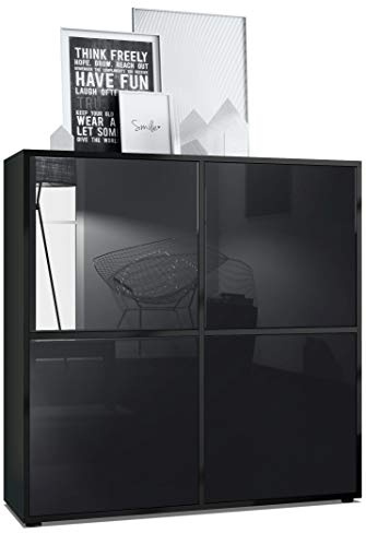 Vladon Highboard Cuba V2 Schrank 104 x 105,5 x 35,5 cm Sideboard mit 8 Fächern, Made in Germany, Korpus in Schwarz matt/Fronten in Schwarz Hochglanz