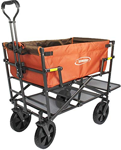 New Lemmy Bollerwagen faltbar LMY300, klappbar, Europameisterschaft EM Bier tragen, Biertransportwagen, Doppeldecker(Ohne Festgurt, Orange)