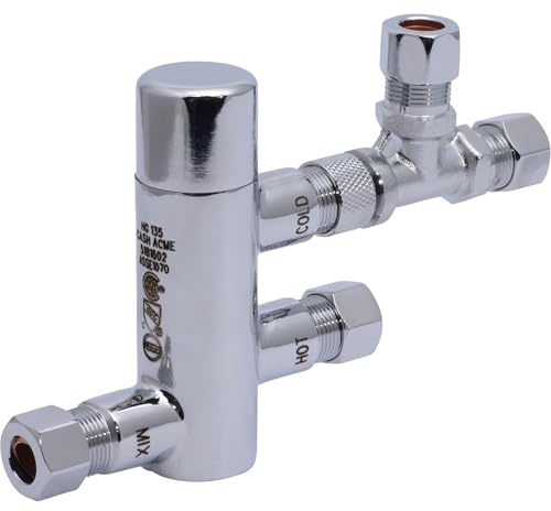 Cash Acme 3/8 Inch HG135 Thermostatic Mixing Valve with Compression Connections, Tee, and Integral Checks, Brass Plumbing Fitting, 25687