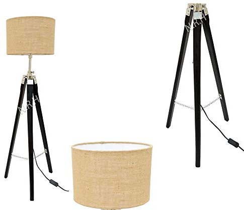 Lampadaire vintage classique en bois noir sur trépied pour décoration d'intérieur (sans abat-jour)