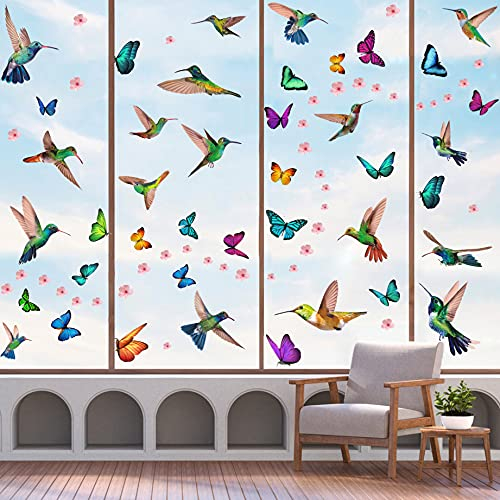 KAIRNE 121 Stück Bunt Vogel Fenstersticker,Fensteraufkleber Kolibri,Fensterbilder Schmetterlinge,Blumen Schmetterlinge Wandtattoo für Wohnzimmer,Anti-Kollision Aufkleber Selbstklebend Frühling Deko