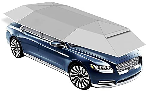 TERMALY 4,6 M Auto-Abdeckung Regenschirm-Sonnenschutz-Zelt, Outdoor-Anti-UV-Sonnenschutz-Sonnenschutz-Überdachungs-Abdeckung, Automatische Bewegliche Mobile Garagen-autoabdeckung,Silver