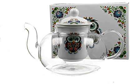 Atelier Harmony Teekanne mit Motiv Eule Charly Glas Teekanne mit Sieb 1000ml und Geschenkkarton