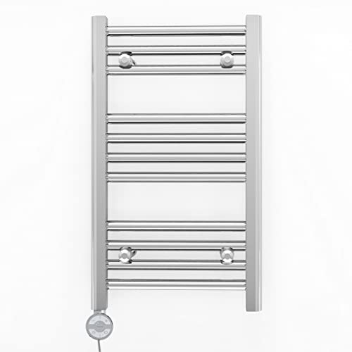 Myhomeware 400mm Wide Chrome Electric Bathroom Heated Towel Rail Thermostatic Warmer Radiator Precise Control (400 x 600 mm (BTU: 592))