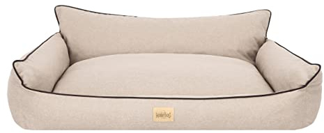 Bjird Cesta per cani – Letto con fodera rimovibile (lavabile a 30°) – per cani piccoli e grandi – Posto per dormire, accessorio – 106 x 80 cm – Beige Lino ecologico