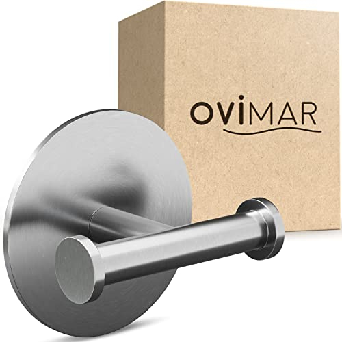 ovimar doppelter Handtuchhaken Hirsthals | ohne Bohren | Edelstahl | Silber | für das Bad als Handtuchhalter | Haken auch als Geschirrtuchhalter oder Jackenhalter zum Kleben nutzbar