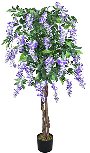 Decovego Blauregen Wisteria Glyzinie Kunstpflanze Künstliche Pflanze Kunstblume 160 cm Innendekoration Kunst Pflanze wie echt im Topf